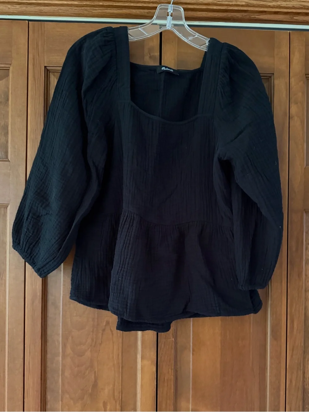 Black Puff-Sleeve Square-Neck Women's Top